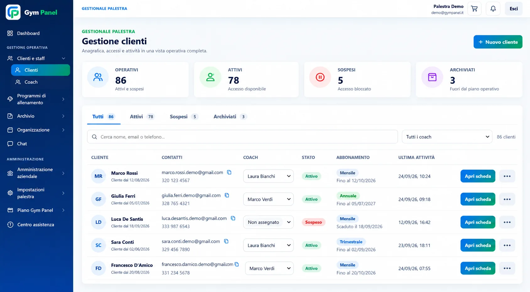 Programmi personalizzati e archivio esercizi